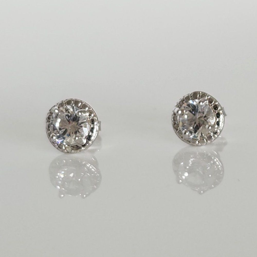 Genuine White Sapphire Halo Earrings
